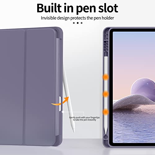 KenKe iPad Air 5th Generation Case 2022 / iPad Air 4th Generation Case 2020 with Pencil Holder, Auto Sleep/Wake, Slim Trifold Stand Case with Soft TPU Back Cover for iPad Air 10.9 inch, (Purple)