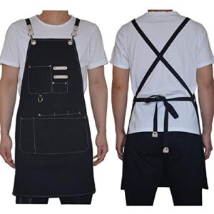 Mactso Chef Apron Water Resistant Canvas Cross Back Adjustable Apron for Men Women(Black)