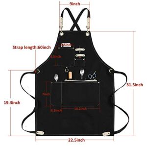 Mactso Chef Apron Water Resistant Canvas Cross Back Adjustable Apron for Men Women(Black)