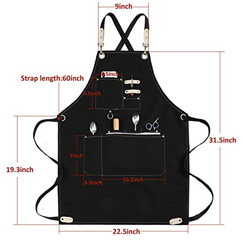 Mactso Chef Apron Water Resistant Canvas Cross Back Adjustable Apron for Men Women(Black)