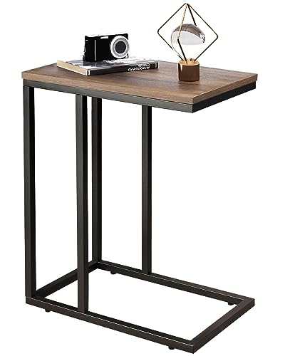 WLIVE Side Table, C Shaped End Table for Couch, Sofa and Bed, Large Desktop C Table for Living Room, Bedroom, Brown