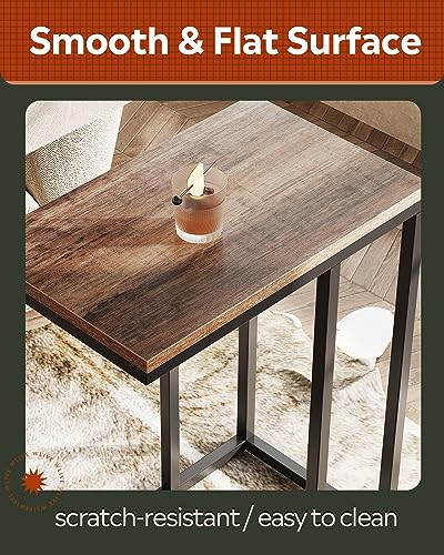 WLIVE Side Table, C Shaped End Table for Couch, Sofa and Bed, Large Desktop C Table for Living Room, Bedroom, Brown