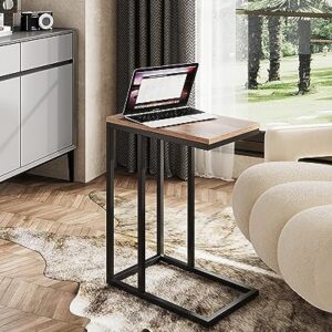 WLIVE Side Table, C Shaped End Table for Couch, Sofa and Bed, Large Desktop C Table for Living Room, Bedroom, Brown