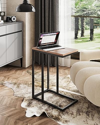 WLIVE Side Table, C Shaped End Table for Couch, Sofa and Bed, Large Desktop C Table for Living Room, Bedroom, Brown