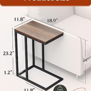 WLIVE Side Table, C Shaped End Table for Couch, Sofa and Bed, Large Desktop C Table for Living Room, Bedroom, Brown