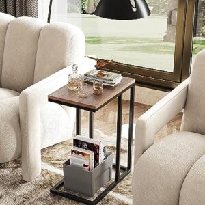 WLIVE Side Table, C Shaped End Table for Couch, Sofa and Bed, Large Desktop C Table for Living Room, Bedroom, Brown