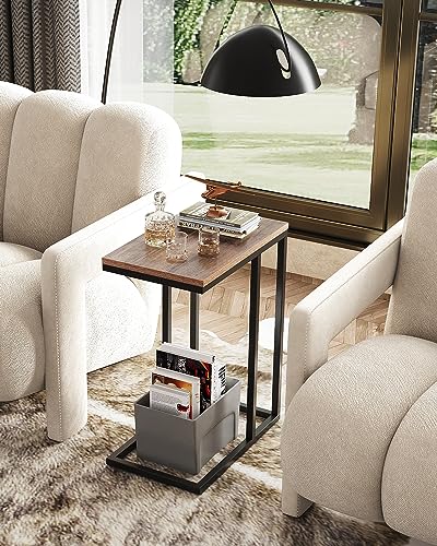 WLIVE Side Table, C Shaped End Table for Couch, Sofa and Bed, Large Desktop C Table for Living Room, Bedroom, Brown