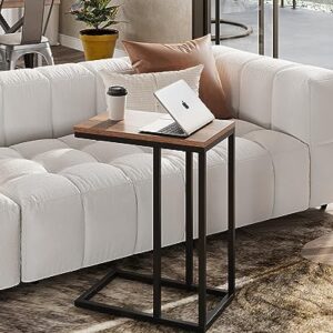 WLIVE Side Table, C Shaped End Table for Couch, Sofa and Bed, Large Desktop C Table for Living Room, Bedroom, Brown