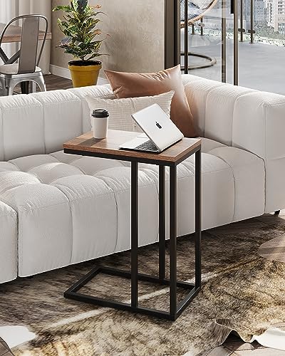 WLIVE Side Table, C Shaped End Table for Couch, Sofa and Bed, Large Desktop C Table for Living Room, Bedroom, Brown