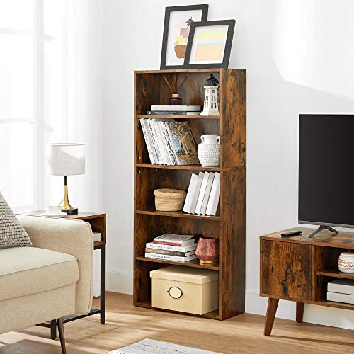 VASAGLE Bookshelf, 5-Tier Open Bookcase with Adjustable Storage Shelves, Floor Standing Unit, Rustic Brown ULBC165X01