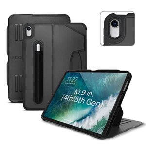 zugu case for ipad air gen 4 & 5 10.9 inch (2020/2022) - protective, ultra thin, magnetic stand, sleep/wake cover - black