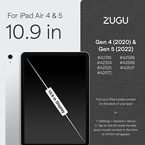 ZUGU CASE for iPad Air Gen 4 & 5 10.9 Inch (2020/2022) - Protective, Ultra Thin, Magnetic Stand, Sleep/Wake Cover - Black