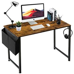 lufeiya small computer desk study table for small spaces home office 39 40 inch rustic student writing desk with storage bag,brown