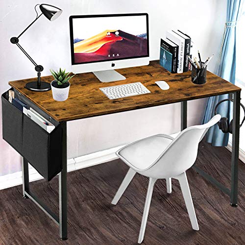 Lufeiya Small Computer Desk Study Table for Small Spaces Home Office 39 40 Inch Rustic Student Writing Desk with Storage Bag,Brown