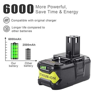 ARyee 6.0Ah High Capacity P108 Battery Replacement for Ryobi 18V Lithium Ion Battery P102 P103 P104 P105 P107 P108 for 18-Volt ONE+ Plus Cordless Power Tool (2)