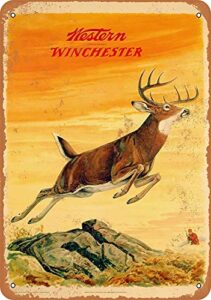 wisesign metal tin sign 8x12 inche - vintage style/rusty look 1958 western winchester deer - plaque poster for bar pub beer home garage man cave wall decor