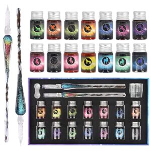 mklpo glass dip pen set,calligraphy pens for beginners,ink pen, writing, signatures, calligraphy, decoration, gift with two art pen (colorful)