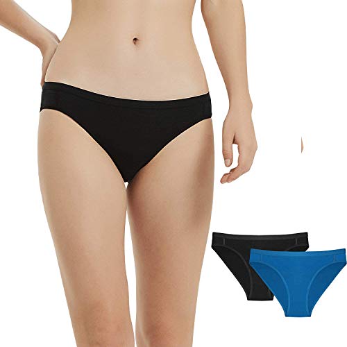 METARINO 2 Pack Women's Athletic Underwear Panties Soft Wool Sports Active Briefs,Small Black Blue