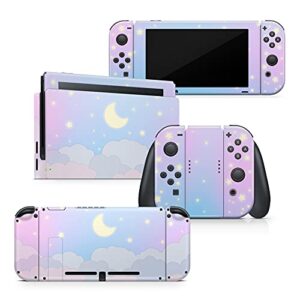 tacky design clouds skin compatible with nintendo switch skins decal, stickers blue pastel starry sky vinyl 3m moon full wrap cover