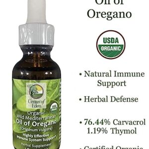 Center of Eden, Wild Mediterranean Oil of Oregano, Certified Organic, 76%+ Carvacrol, Herbal Supplement for Immune Support, Vegan, Non-GMO, 1 oz (Approx.450 Servings)