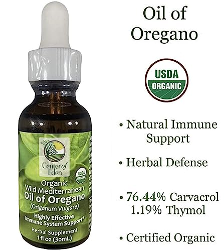 Center of Eden, Wild Mediterranean Oil of Oregano, Certified Organic, 76%+ Carvacrol, Herbal Supplement for Immune Support, Vegan, Non-GMO, 1 oz (Approx.450 Servings)