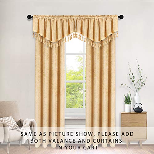 Double-Sided Chenille Window Curtains Tier for Kitchen Gold Ascot Valance for Living Room,Rod Pocket (52" W x 18" L,1 Panel)