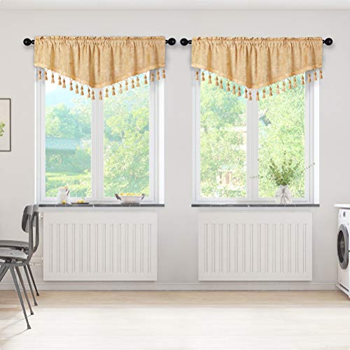 Double-Sided Chenille Window Curtains Tier for Kitchen Gold Ascot Valance for Living Room,Rod Pocket (52" W x 18" L,1 Panel)
