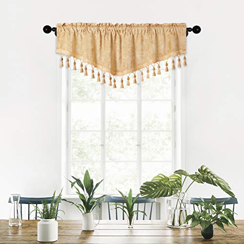 Double-Sided Chenille Window Curtains Tier for Kitchen Gold Ascot Valance for Living Room,Rod Pocket (52" W x 18" L,1 Panel)