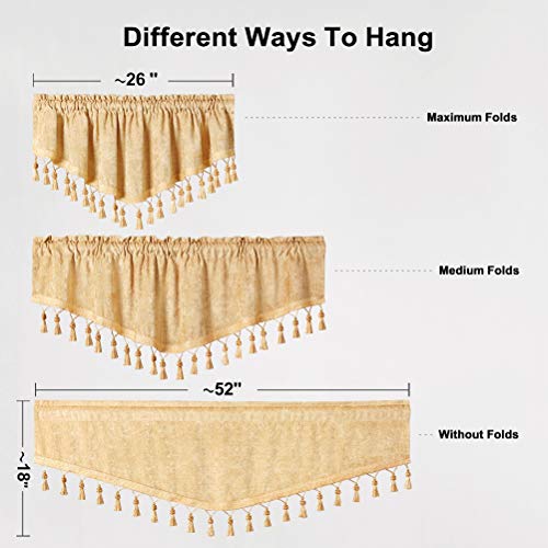 Double-Sided Chenille Window Curtains Tier for Kitchen Gold Ascot Valance for Living Room,Rod Pocket (52" W x 18" L,1 Panel)