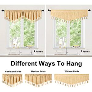 Double-Sided Chenille Window Curtains Tier for Kitchen Gold Ascot Valance for Living Room,Rod Pocket (52" W x 18" L,1 Panel)