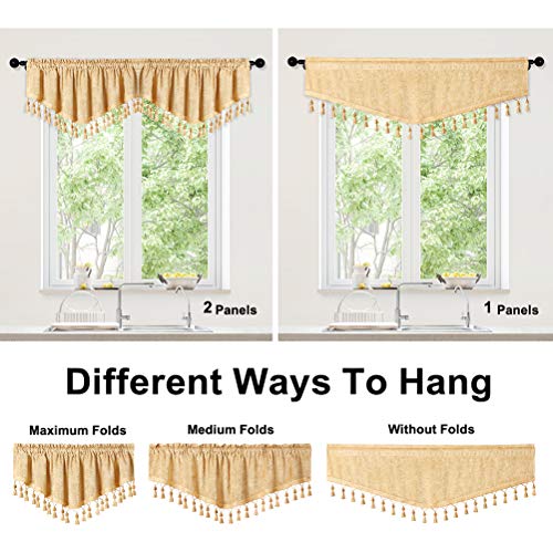 Double-Sided Chenille Window Curtains Tier for Kitchen Gold Ascot Valance for Living Room,Rod Pocket (52" W x 18" L,1 Panel)