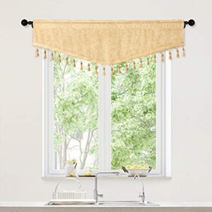 Double-Sided Chenille Window Curtains Tier for Kitchen Gold Ascot Valance for Living Room,Rod Pocket (52" W x 18" L,1 Panel)