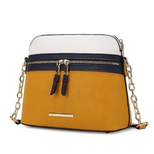 mkf crossbody bag for women – pu leather pocketbook handbag – designer side messenger purse, shoulder crossover mustard navy