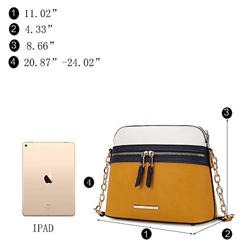 MKF Crossbody Bag for Women – PU Leather Pocketbook Handbag – Designer Side Messenger Purse, Shoulder Crossover Mustard Navy