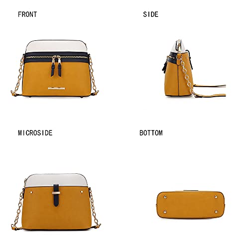 MKF Crossbody Bag for Women – PU Leather Pocketbook Handbag – Designer Side Messenger Purse, Shoulder Crossover Mustard Navy