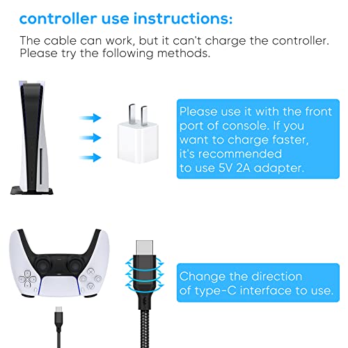 MENEEA 2 Pack 10FT Charger Charging Cable for PS5 Controller/for Xbox Series X/for Xbox Series S Controller, Replacement USB C Cord Nylon Braided Type-C Ports Accessories for Nintendo Switch