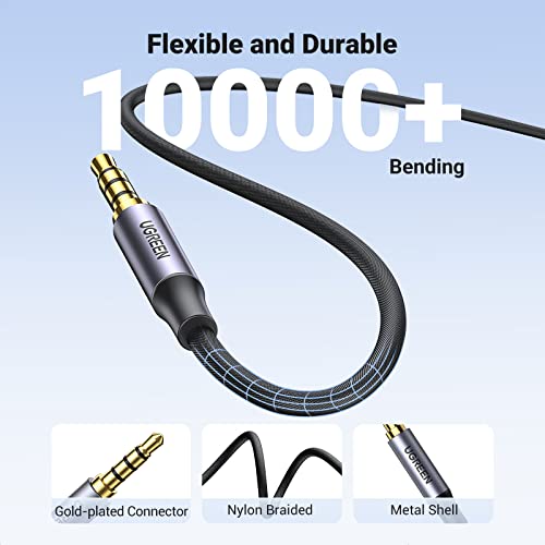 UGREEN 3.5mm Audio Cable Braided 4-Pole Hi-Fi Stereo TRRS Jack Shielded Male to Male AUX Cord Compatible with iPad, Samsung Phones, Tablets, Car Home Stereos, Headphones, Speaker, 6FT