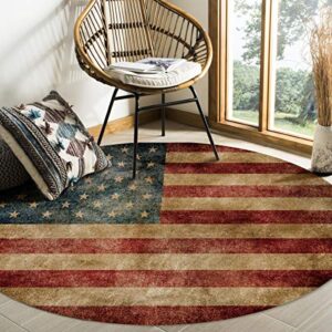 mosphee area rug vintage retro american flag soft round rugs for living room, bedroom indoor or outdoor 4' non-skid home floor carpet for baby room, dining room decoration