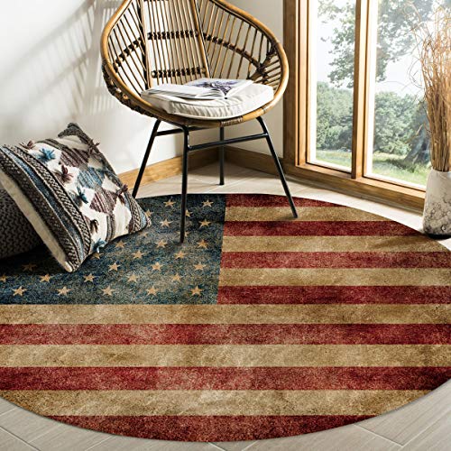 Mosphee Area Rug Vintage Retro American Flag Soft Round Rugs for Living Room, Bedroom Indoor or Outdoor 4' Non-Skid Home Floor Carpet for Baby Room, Dining Room Decoration