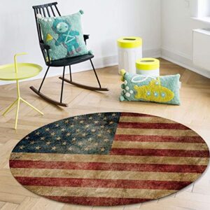 Mosphee Area Rug Vintage Retro American Flag Soft Round Rugs for Living Room, Bedroom Indoor or Outdoor 4' Non-Skid Home Floor Carpet for Baby Room, Dining Room Decoration