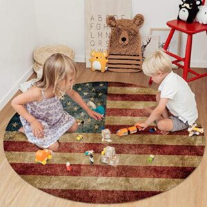 Mosphee Area Rug Vintage Retro American Flag Soft Round Rugs for Living Room, Bedroom Indoor or Outdoor 4' Non-Skid Home Floor Carpet for Baby Room, Dining Room Decoration