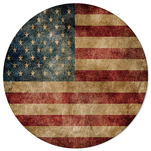 Mosphee Area Rug Vintage Retro American Flag Soft Round Rugs for Living Room, Bedroom Indoor or Outdoor 4' Non-Skid Home Floor Carpet for Baby Room, Dining Room Decoration