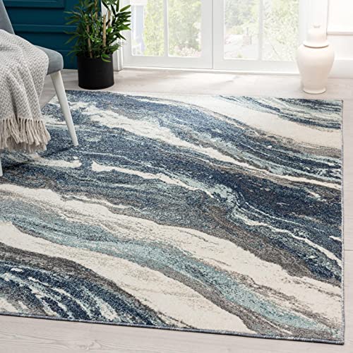 LUXE WEAVERS Lagos Collection Marble Swirl 7983 Blue 9x12 Art Deco Area Rug