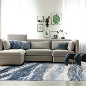 LUXE WEAVERS Lagos Collection Marble Swirl 7983 Blue 9x12 Art Deco Area Rug