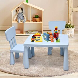 Costzon Kids Table and Chair Set, 3 Piece Plastic Children Activity Table for Reading, Drawing, Snack Time, Arts Crafts, Preschool, Kindergarten & Playroom, Easy Clean, Toddler Table & Chair (Blue)