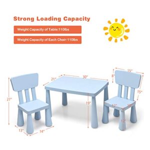 Costzon Kids Table and Chair Set, 3 Piece Plastic Children Activity Table for Reading, Drawing, Snack Time, Arts Crafts, Preschool, Kindergarten & Playroom, Easy Clean, Toddler Table & Chair (Blue)