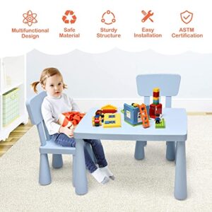 Costzon Kids Table and Chair Set, 3 Piece Plastic Children Activity Table for Reading, Drawing, Snack Time, Arts Crafts, Preschool, Kindergarten & Playroom, Easy Clean, Toddler Table & Chair (Blue)