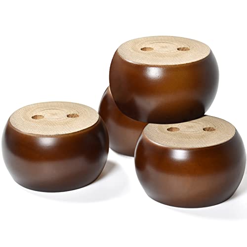 AORYVIC 2 inch Wooden Bun Feet for Furniture Round Sofa Bed Leg with Screws Set of 4 (Brown)