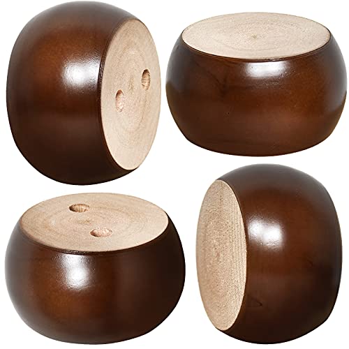 AORYVIC 2 inch Wooden Bun Feet for Furniture Round Sofa Bed Leg with Screws Set of 4 (Brown)