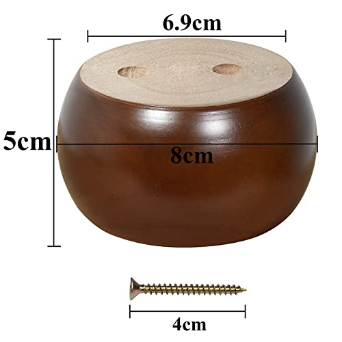 AORYVIC 2 inch Wooden Bun Feet for Furniture Round Sofa Bed Leg with Screws Set of 4 (Brown)